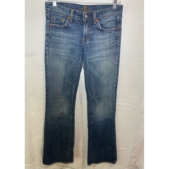 7 For All Mankind Women 29 Blue Denim Boot Cut Pockets Medium Wash 29x32. - Picture 1 of 7
